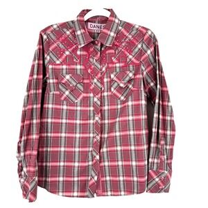 DANESI Embroidery Western Pearl Snap Shirt Womens Large Pink Yellowstone Cowgirl